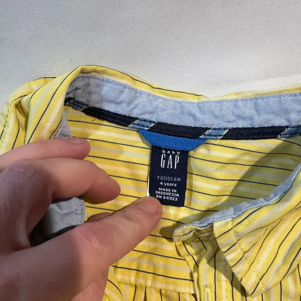Baby Gap 100% Cotton Yellow Striped Long Sleeve Button Up Poplin Top Sz 4t